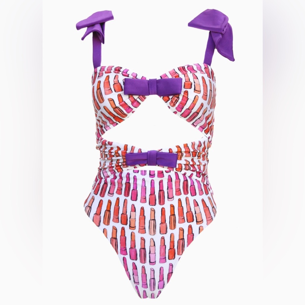 Adriana Degreas Lipstick Cut-Out Swimsuit With Bows - Picture 4 of 4